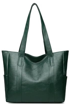 YXQSED Henkeltaschen Damen PU Leder Shopper Damen Henkeltaschen Tasche Student Schultasche Arbeit Handtaschen für Damen Schultertaschen Damentaschen Weich Umhängetasche-Dunkelgrün