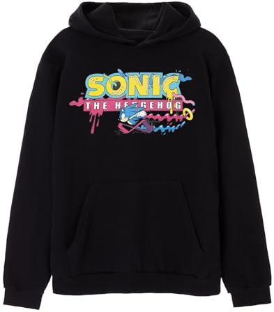 Sonic The Hedgehog Mens Hoodie | Black Logo Graphic Hooded Sweatshirt For Adults | Relaxed Fit Classic 90s Gaming Apparel | Warm & Nostalgic Hoody Apparel Gift for Him