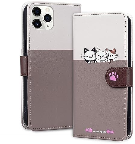 Tiyoo Lovely & Cute Flip Wallet Phone Case for iphone 11 Pro with Cartoon Cat&Dog Pattern,Premium Magnetic PU+TPU Leather for high protection phone cover for iphone11Pro (Pale Gray)