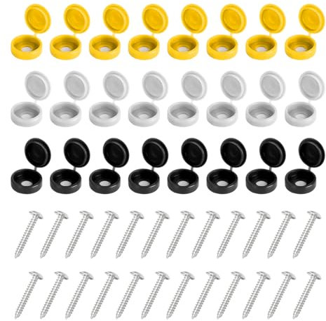JNNJ 48PCS Plastic Hinged Screw Cover Caps, License Plate Screws, Folding Screw Cover Cap Snap Washer Covers Flip Tops, Car Motorcycle License Plate Fasteners Plastic Screw Caps, For Truck