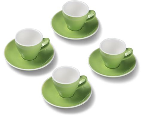 Terra Home 4er Espresso-Tassen Set - Grün, 90 ml, Glossy, Porzellan, Dickwandig, Spülmaschinenfest, italienisches Design - Kaffee-Tassen Set mit Untertassen
