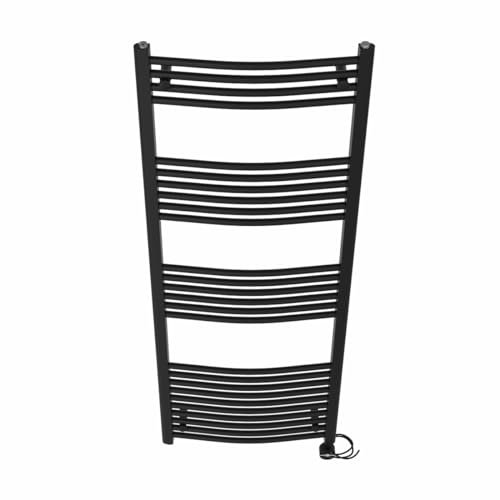 NRG Prefilled Curved Electric Heated Towel Rail Radiator Black Thermostatic Bathroom Warmer with Touch Screen Display 1600x600mm - 800W