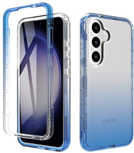 ESTH® Coque en TPU Clair pour Samsung Galaxy S24 avec Angles Choc Amortissant, Etui Protection Anti-Poussière avec Pare-Chocs PC et Protecteur D'écran, Bleu