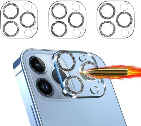 IOPYKKOA 3 Stück Kamera-Schutzglas, kompatibel mit iPhone 12 Pro 3D stereoskopische Linsenfolie, kratzfest, 9H Härte, HD, voller Kameraschutz, glitzernd, Schwarz