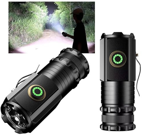 Fulluky Mini-Taschenlampe, LED Taschenlampe Extrem Helle, Aufladbar Taschenlampen mit 5 Lichtmodi, Handheld klein Wasserdichte Taschenlampe, Mini Handlampe für Camping Notfall (2, Schwarz A)