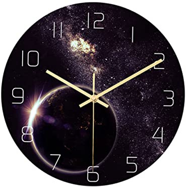 PRETYZOOM Universum Planeten Acryl Wanduhr Geräuschlos ohne Ticken | Rundes Design, Präzise Zeitmessung, für Wohnzimmer und Esszimmer Geeignet