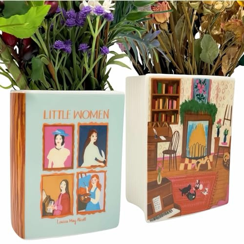 MILILOVE Buchvasen aus Keramik für Blumen, niedliche Bücherregal-Dekoration, Blumenbuchvasen, einzigartige Heimdekoration, einzigartige Vasen für Buchliebhaber (BookVase-LW)