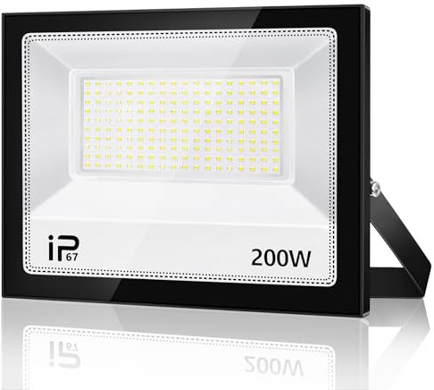 VRFMALIY Projecteur LED Extérieur 200W, 20000LM Superlumineux, IP67 Étanche, 7000K Blanc Froid pour Cour, Jardin, Garage