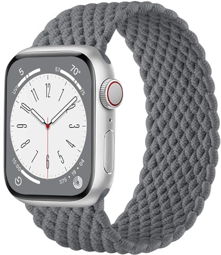 Maledan Intrecciato Cinturini Compatibili con Cinturino Apple Watch 45mm 44mm 42mm 49mm per Donna Uomo, Cinturini Sportiva Elastica Regolabile per iWatch SE Series 9 8 7 6 5 4 3 2 1 Ultra, Grigio