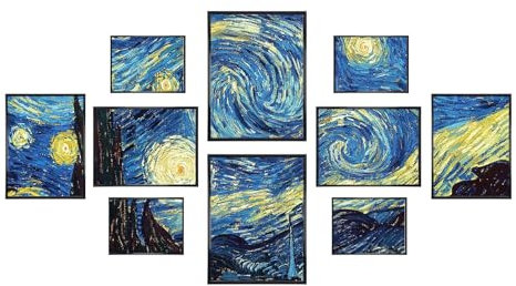 LEEJARD 10er Bilderrahmen Collage Set, Schwarz Bilderrahmen DIN A4 (2er), 13x18cm (4er), 10x15cm (4er), Portraitrahmen Mit Nahtloser Haken, Wohnzimmer zum Stellen und Hängen Galerie Wandrahmen Set…