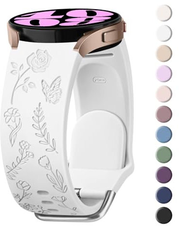 Mugust Cinturino in silicone da donna con incisione farfalla rosa compatibile con Samsung Galaxy Watch 6/5/4 40 mm 44 mm/Galaxy Watch 6 Classic 43 mm 47 mm/Watch 5 Pro 45 mm/Galaxy Watch 4 Classic 42