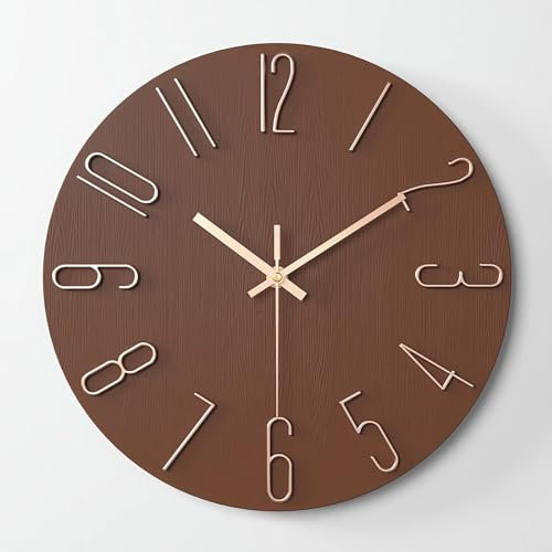 Maxspace Wanduhr 30cm, Analoge Lautlos Wanduhr Ohne Tickgeräusche mit Sekundenzeiger, Einfache Wand Uhr für Wohnzimmer Schlafzimmer Büro Küche (Braun)