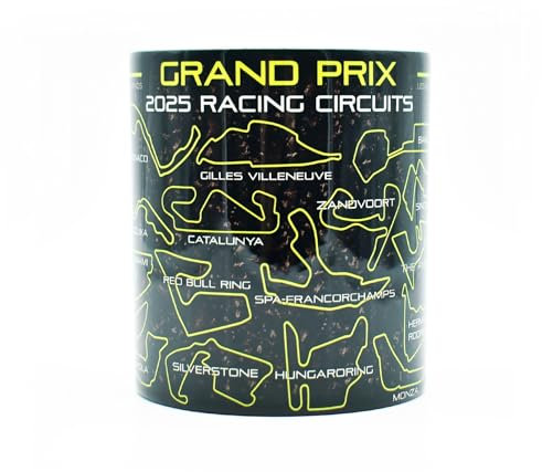 Legacy Legends Tasse mit der Formel Grand Prix 2025 Rennstrecken, Hochglanz-Keramik, Hamilton, Norris, Tracks Outlines, Kohlefaser, 1, Geschenkideen, Kaffeeauto, Tasse