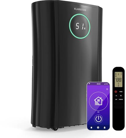 Klarstein DryFy ProConnect 24L Luftentfeuchter - 305W, 4L Tank, WiFi, Aktivkohlefilter, 24h Timer, 24l/Tag, LED-Anzeige, Entfeuchter Elektrisch, Raumentfeuchter, Smart Luftentfeuchter, Schwarz