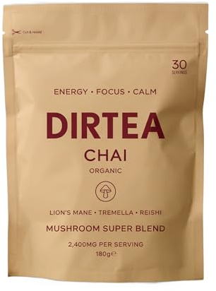 DIRTEA Chai Latte - With Lion's Mane, Vitamin B Complex, Tremella, Reishi, and Aromatic Spices - 2,400mg per Serving - 180g - 30 Servings