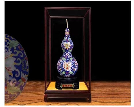 STSTS Chinese Cloisonné Enamel Gourd Vase - Traditional Copper Core, Gold-Plated Glaze Craft, Handcrafted Decorative Display - Tall with Base