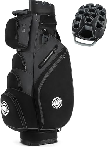 Shopsource Golf Cart Bag, 14 Way Top Golf Bag with Full-Length Dividers, Cart Bags for Men Women, Golf Club Bags with Ergonomic Padded Strap, Zippered Pockets, Rain Hood Grey and Black