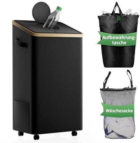 BZBRLZ Pfandflaschen Sammelbehälter mit Deckel & Rollen, 100L Pfandsammler Organizer and Altglas Aufbewahrung mit Einwurf, Leergutbehälter fur Recycling Abstellraum Flaschentasche