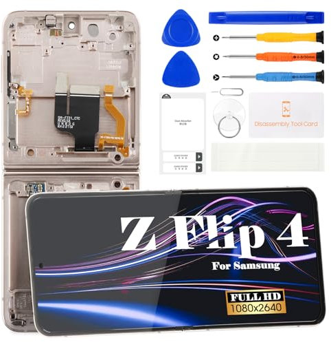 Originale per Samsung Galaxy Z Flip 4 Schermo interno pieghevole di ricambio per Samsung Galaxy Z Flip 4 5G Display LCD SM-F721B Touch Screen Digitizer Assembly Kit di riparazione (con cornice) (oro
