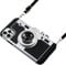 Camera Design phone case for iPhone 14 pro max Vintage 3D Cute Silicone Cover with Removable Neck Strap, Camera Protection & Lanyard for Women Girls (Black)