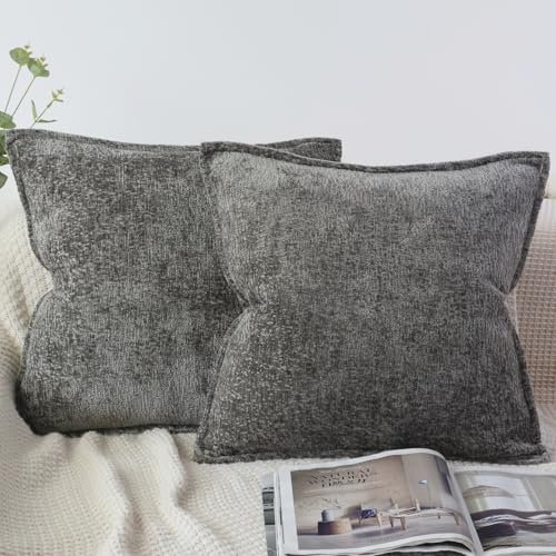 OYIMUA 2er Set Kissenbezug 50x50 Grau Chenille Kissenbezüge Textur Dekorativ Sofakissen Edel und Luxus Kissenhülle Weiche Kuschelkissen Deko Aesthetic Pillow Cover