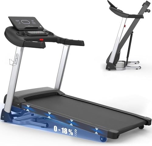 Kitopa Laufband für Zuhause, Treadmill bis 7PS und 12 MP/H(20 KM/H), große lauffläche Profi Laufband mit 18 Steigung, Laufbander Klappbar mit interaktivem LCD-Display & Bluetooth, bis 160KG
