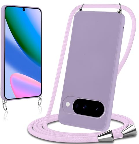 Knrlqim Coque avec Cordon pour Google Pixel 10 Collier Lanière Silicone Liquide Bumper Housse Réglable Téléphone Étui Portable Lanyard Case Cover Protection pour Google 10 6,3,Violet