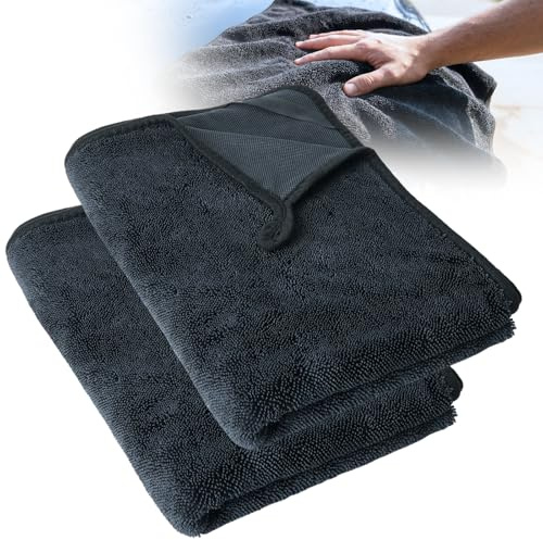 LURICO 2 Pièces Serviette Microfibre Voiture, 60x90 Ultra Absorbantes Chiffon Microfibre, sans Traces Et Séchage Rapide, Serviette pour Voitures, Camions, Moto Vitre Salle de Bain