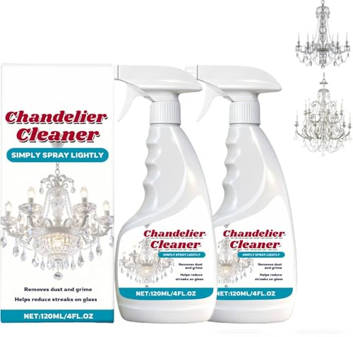 Kristallreiniger Spray, Kronleuchter Reiniger, Tropfen-Spray, Kein Wischen Wegsprühen, Staubentferner, Effektives Kronleuchter Reinigungsmittel zur mühelosen Reinigung und Metall, 120ml (2PC)
