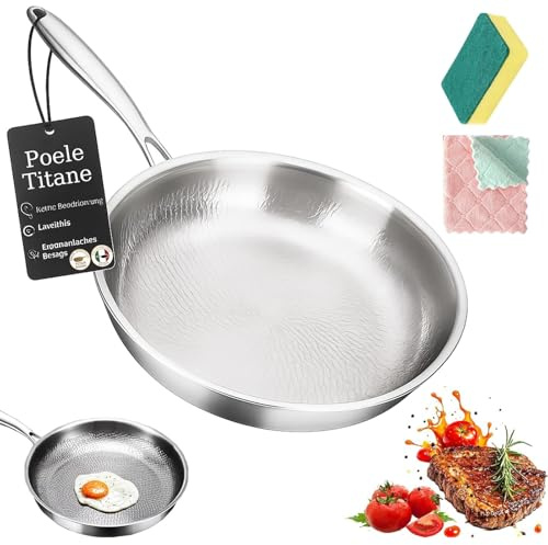 Générique Poele Titane, Premium Titanium Pro 20 24 26 28 30 cm, Poêle en Titane Robuste sans Revêtement sans Revêtement avec Poignée Amovible (Sans Couvercle, 20 cm)
