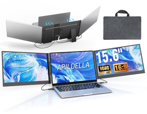 APILDELLA Extender per laptop da 15,6 pollici, 1080P FHD, portatile, doppio monitor, USB, C, HDMI, estensione del monitor plug-play, triplo schermo per