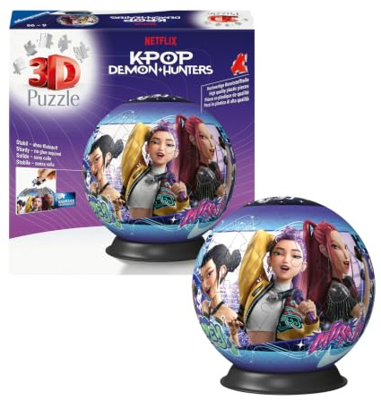 Ravensburger 3D Puzzle-Ball K-Pop Demon Hunters - Puzzle ab 6 Jahre | 72 Teile, Schwierigkeitsgrad 2/5, Durchmesser: ca. 12,9 cm, Ohne Klebstoff