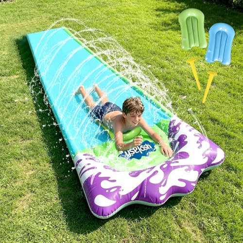 WDKXCN Wasserrutsche, Wasserrutschbahn mit Sprinkler, 480 x 70CM/188.98 x 27.56in Wassermatte mit 2 Bodyboards, Single Water Slide für Sommerpartys, Garten, Rasen und Sommer-Wasserspielzeug