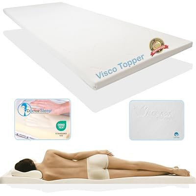 Pyramidenkönig 90cm x 200cm x 5cm Viscoelastische Matratzenauflage mit Bezug Härte 2 Visco Auflage Topper Memory Matratze Gelschaum