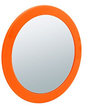Sanwood Nelly Kosmetikspiegel 5-Fach Vergrößerung Aufsatzspiegel mit Saunäpfen und farbigem Rand, Acryl, orange, 15.7 x 15.7 x 2.5 cm