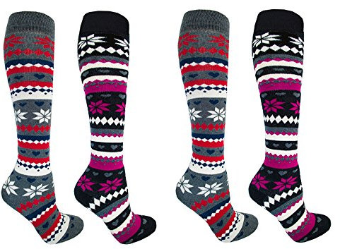 SockStack Women's Knee High 4 Pack Fair Isle Design Thermal Socks, Size 4-7, SK238
