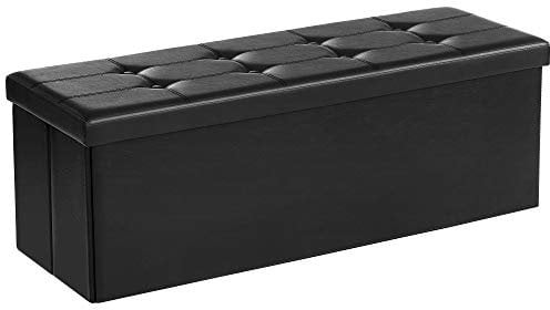 SONGMICS Storage Ottoman, Foldable Small Ottoman Foot Rest, 38 x 110 x 38 cm, Cube Ottoman with Storage, Load up to 300 kg, for Living Room, Bedroom, Entryway, Ink Black LSF89BK