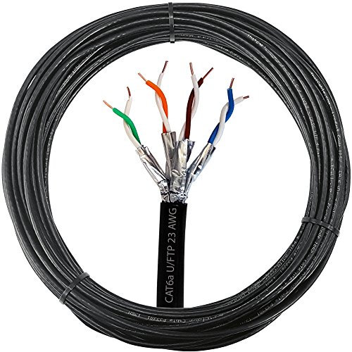 Loops Outdoor Rated CAT6a Cable - 23 AWG U/FTP Foil Shielded - Screened Pure Copper Solid Core Ethernet Network Wire - 10 Gigabit External Internet Data Reel (25m (82ft) Outdoor Ethernet Cable)
