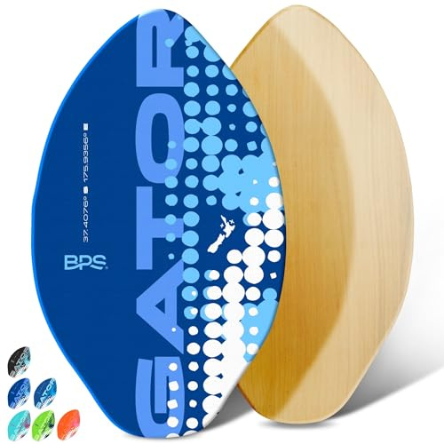 BPS 'Gator' 40 Skim Board - Epoxy Coated Wood Skimboard with Traction Pad - No Wax Needed - Skimboard for Kids and Adults (Dark Blue)