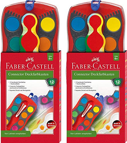Faber-Castell 125030 - Farbkasten Connector mit 12 Farben, inklusive Deckweiß (2, 12 Farben Farbkasten)