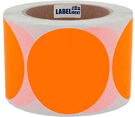 Markierungspunkte neonorange - Ø 75 mm - 500 bunte Klebepunkte auf 1 Rolle(n), 40 mm Kern, Papier, Inventuretiketten selbstklebend