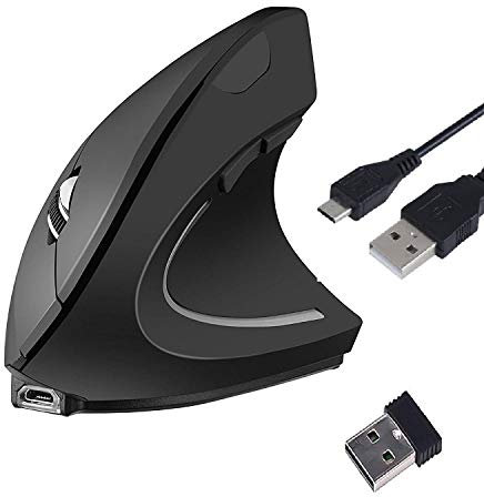 Mouse sem fios rato ergonómico Vertical, rato recarregável, rato 2,4 GHz, 5 botões 3 dpi Protege Especialmente para PC, Macbook