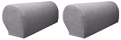 Pack of 2 Stretch Spandex Waterproof Armrest Cover - Anti-slip Sofa Couch Handrail Gloves Slipcover - Stretchy Armchairs Arm Protector (Light Grey, A Pair)