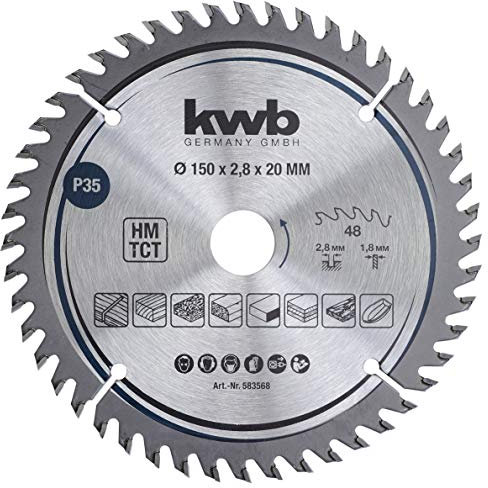 kwb lama per sega circolare 150 x 20 mm, taglio molto fine, adatta per piani di lavoro, legno e pannelli rivestiti