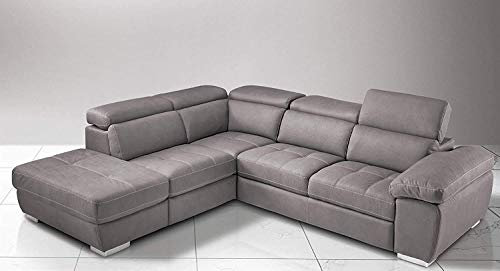Dafne Italian Design Ecksofa 3-Sitzer mit Halbinsel links Kunstleder Nubukleder Taupe (285x245x97h)