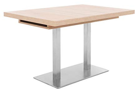 expendio Säulentisch Quade Eiche Sonoma Edelstahl 120(160/200) x80 cm Auszugstisch Esstisch Esszimmertisch Eckbanktisch Küchentisch Speisetisch