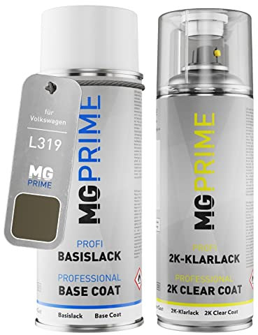 MG PRIME Autolack 2K Spraydosen Set für Volkswagen VW L319 / 319 / N3 Olivgrün Matt Basislack 2 Komponenten Klarlack Sprühdose