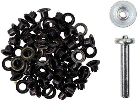 Ösen mit Scheiben & Werkzeug – 4/5/8/11/14 mm – rostfrei – silber, schwarz, gold – Ösen Set für Leder, Stoff, Planen, Vorhänge – DIY Zubehör für Handwerk, Basteln & Reparaturen (schwarz 5mm)