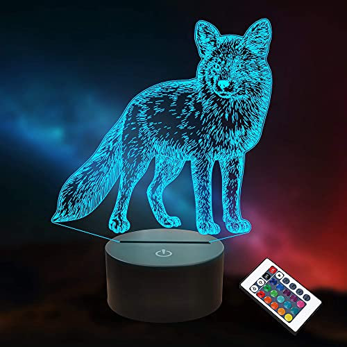 Lightzz Wolf Geschenke für Kinder Mädchen, 3D Lampe Tier LED Illusion Nachtlicht mit Fernbedienung 16 Farben ändern