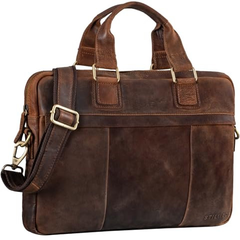 STILORD 'Andrew' Sacoche pour Ordinateur Portable en Cuir Véritable Sac Messager Sac Bandoulière Sac à l'Épaule Vintage, Couleur:Kansas - Marron